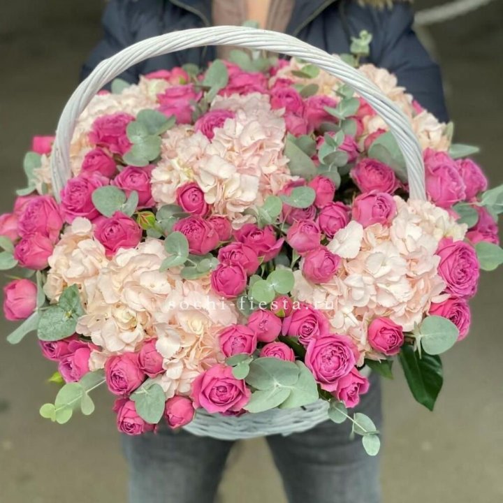 Корзина с гортензией и Мисти Баблс в Орске