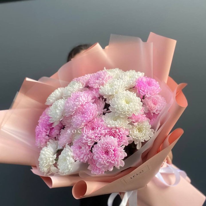  Букет бело-розовых хризантем  в Орске