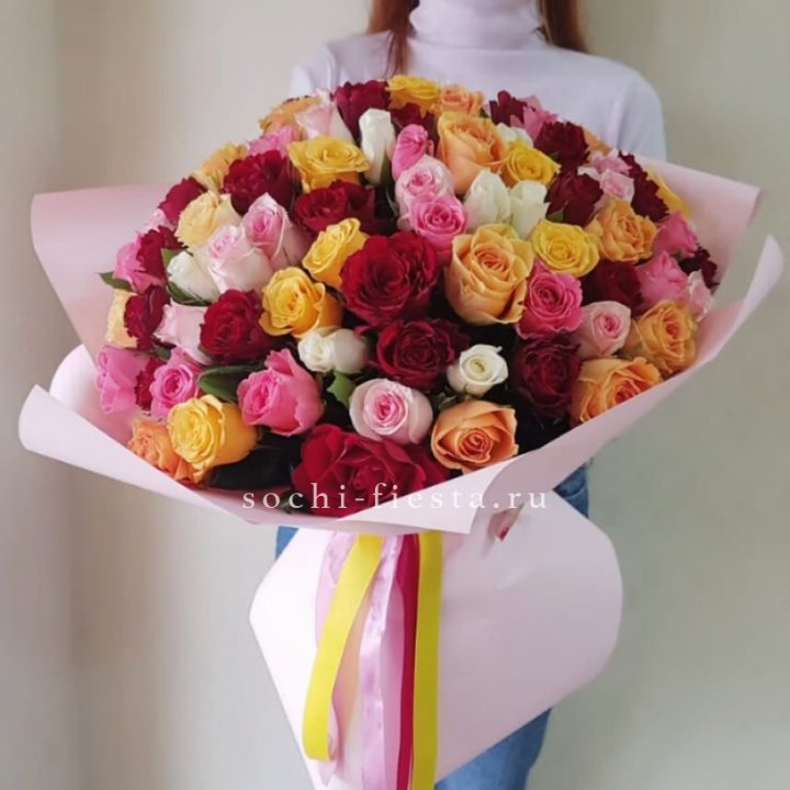 101 роза Кенийский микс "Нежность" в Орске